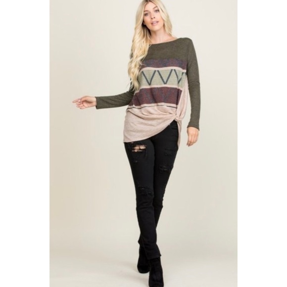 Olive Blouse with Twist - Picture 3 of 5